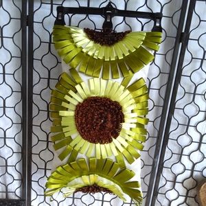 White silk shantung floral pillows. EUC